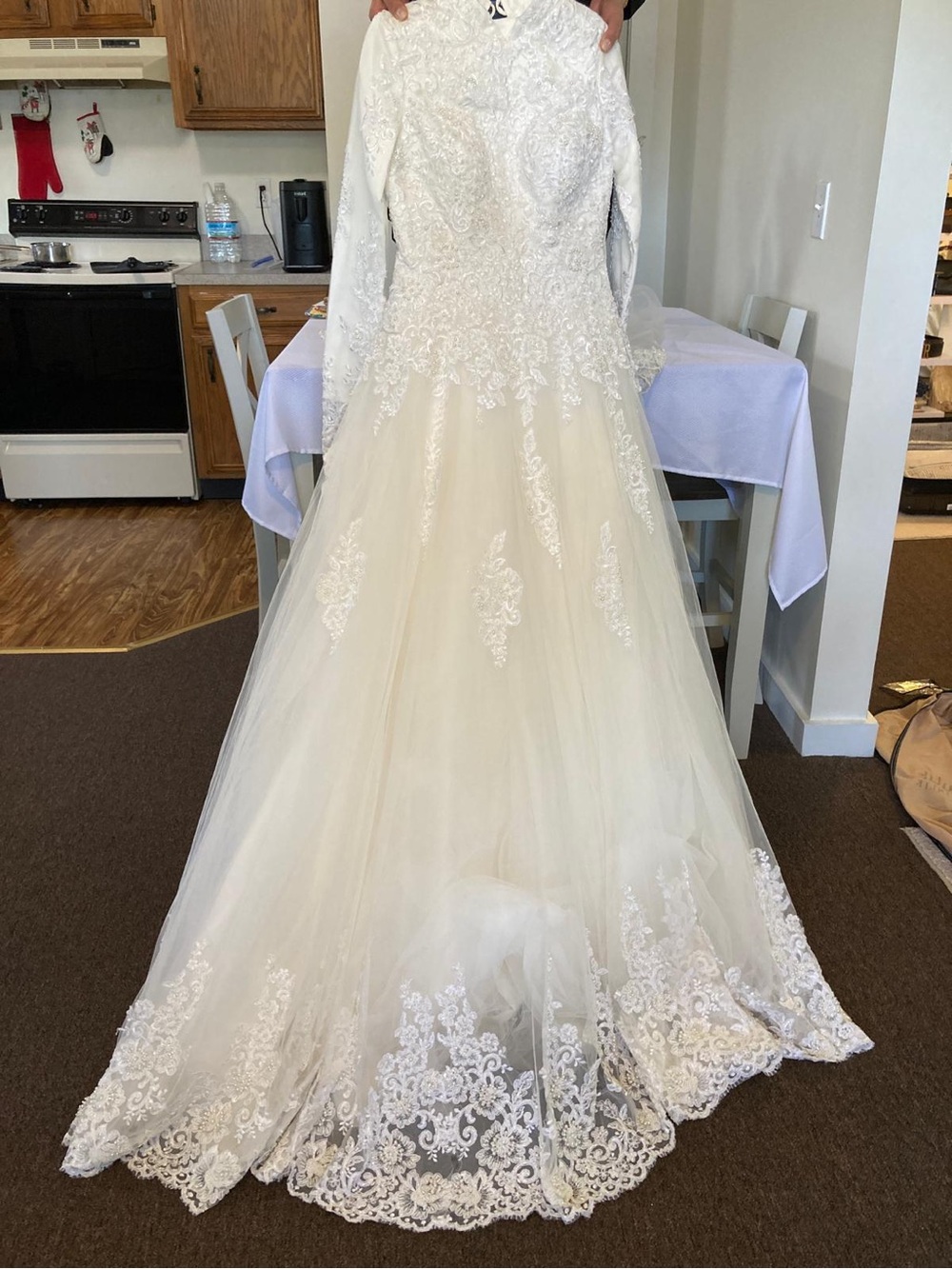 Modest Ivory Lace Wedding Gown with Matching Veil